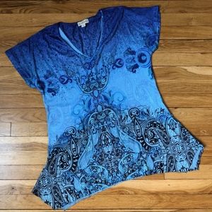 Blue Pattern Sharkbite Hem Top